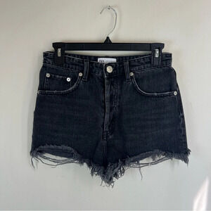 Zara High Rise Cut Off Jean Denim Shorts Black Size 4